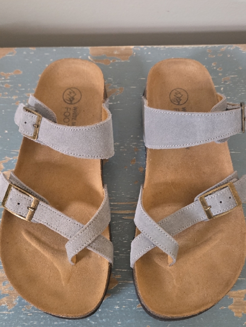 White Mountain Denim Blue Suede Double-Strap Sandals - Picture 3 of 6